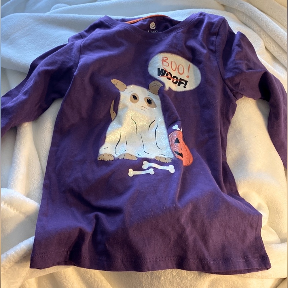NWT size S (6/6X) long sleeves purple top with sparkly dog pumpkin